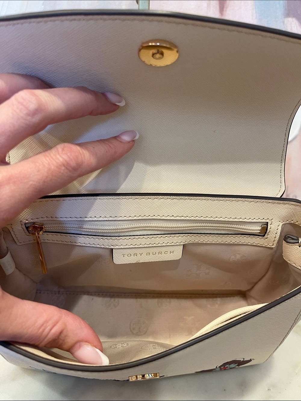 Tory Burch Cream Floral Appliqué Top-Handle Satchel - Picture 5 of 5